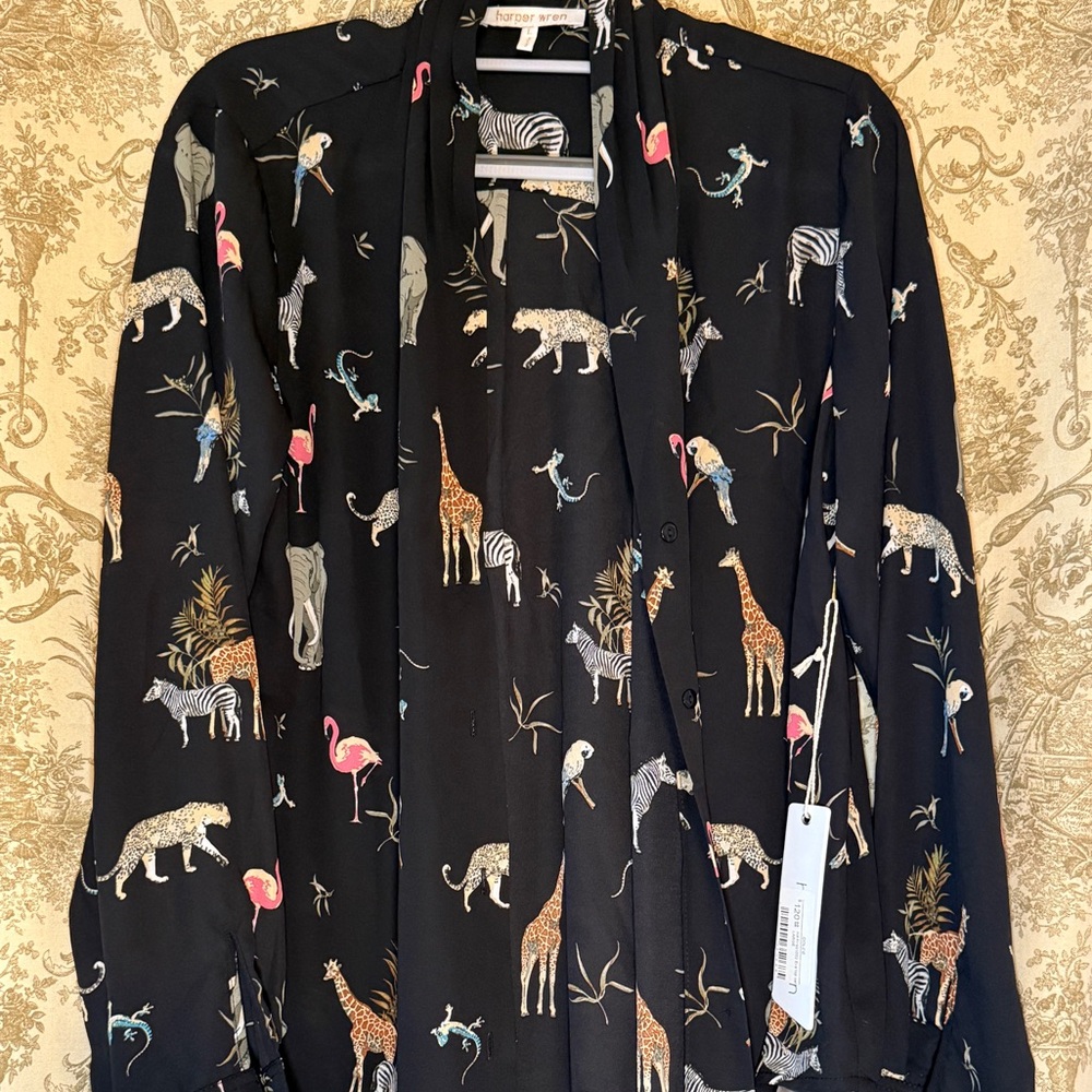 Harper Wren Eva Animal Print Button-Up Blouse